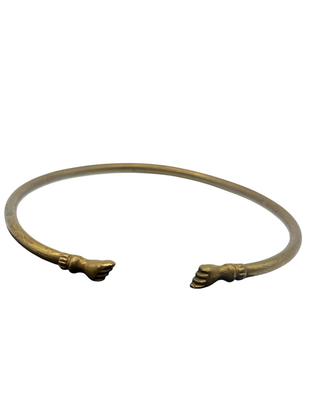 Antique Figa Fist Engraved Torc Bypass Bracelet Victorian Double Fist Cuff